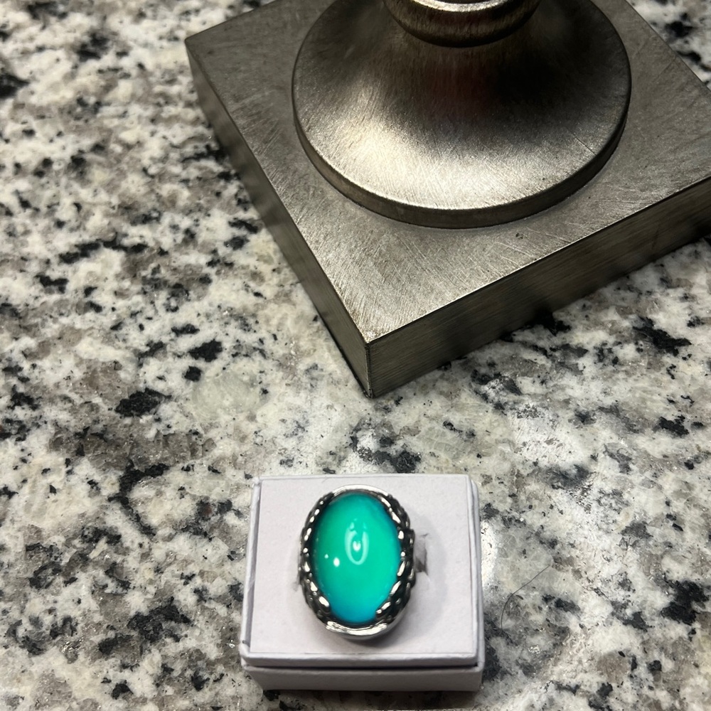 Elegant Silver Oval Mood Ring in a box & mesh bag